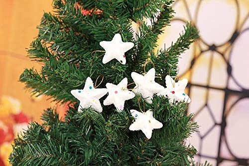 Christmas Tree Hanging Ornaments – 6 White Stars | Xmas Decorations for Home, Office & Holiday Celebrations