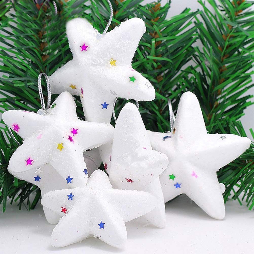Christmas Tree Hanging Ornaments – 6 White Stars | Xmas Decorations for Home, Office & Holiday Celebrations