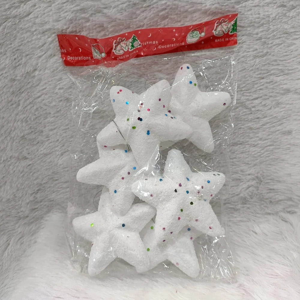 Christmas Tree Hanging Ornaments – 6 White Stars | Xmas Decorations for Home, Office & Holiday Celebrations