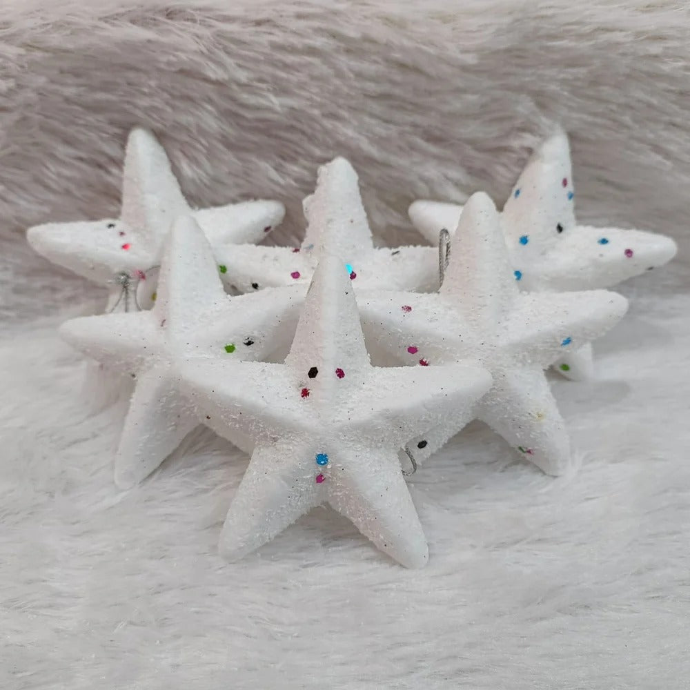 Christmas Tree Hanging Ornaments – 6 White Stars | Xmas Decorations for Home, Office & Holiday Celebrations