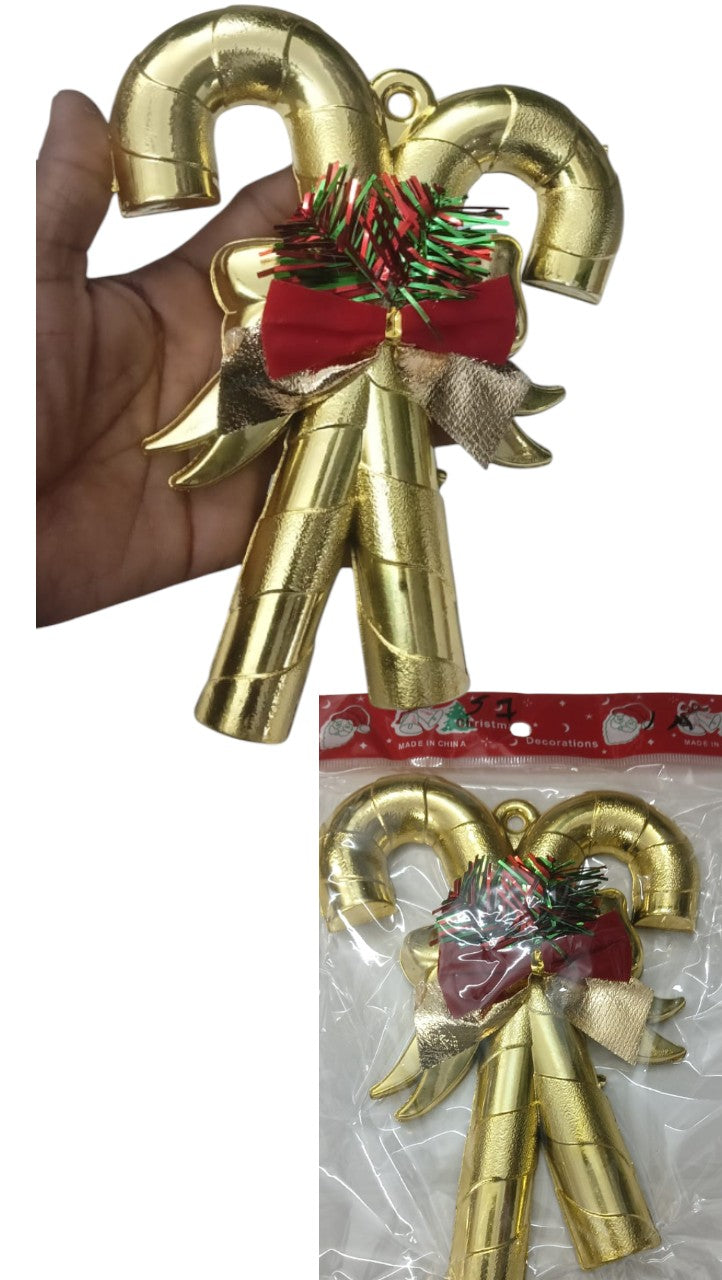 Christmas Ornament – Gold Candy Cane | Festive Plastic Hanging Decoration for Xmas Tree & Holiday Celebration
