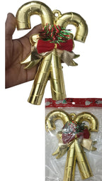 Christmas Ornament – Gold Candy Cane | Festive Plastic Hanging Decoration for Xmas Tree & Holiday Celebration