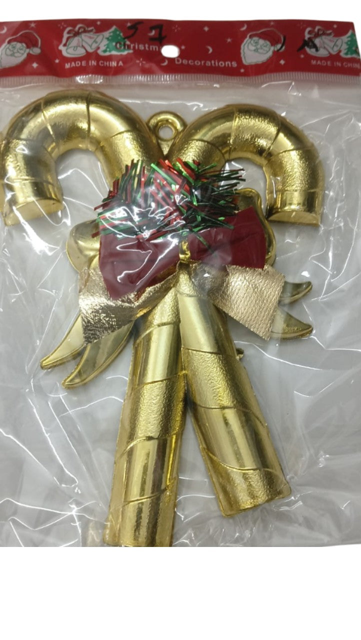 Christmas Ornament – Gold Candy Cane | Festive Plastic Hanging Decoration for Xmas Tree & Holiday Celebration
