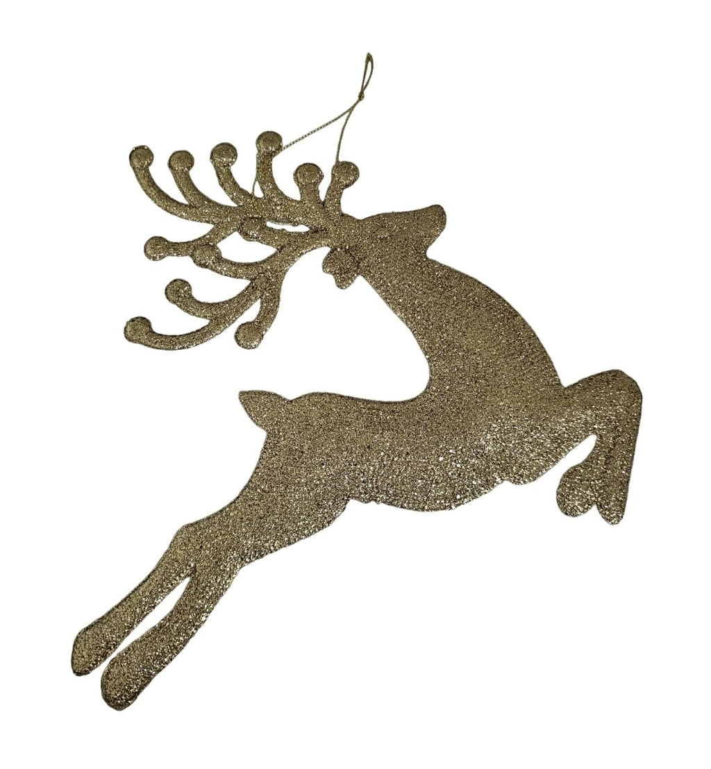 Christmas Tree Reindeer Ornament | Gold Glitter Festive Decoration for Xmas, Home & Office