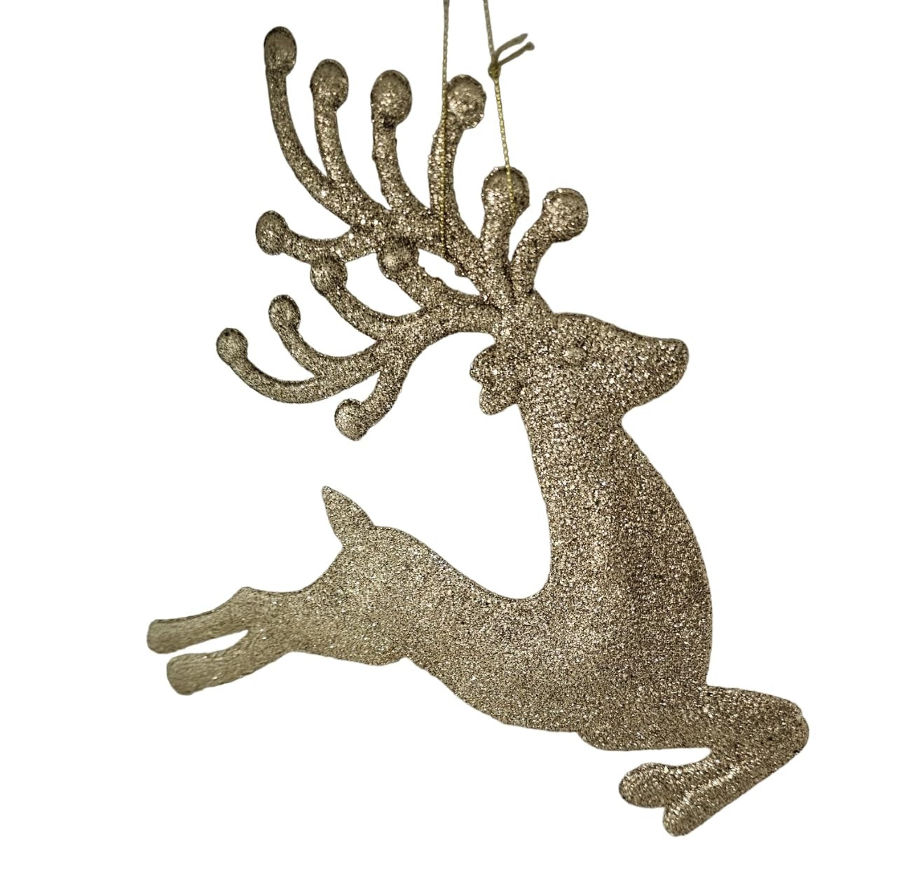 Christmas Tree Reindeer Ornament | Gold Glitter Festive Decoration for Xmas, Home & Office