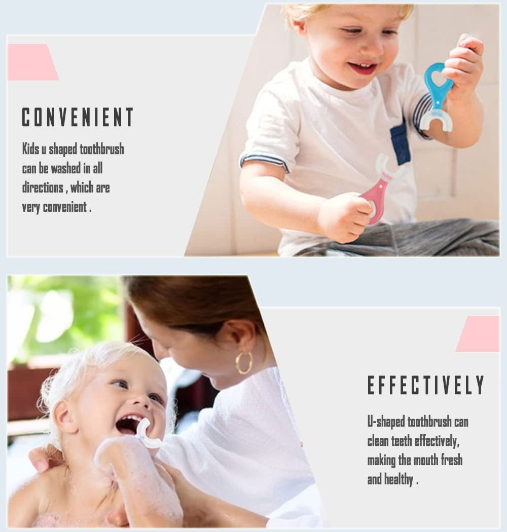 Kids Soft Silicone U Shape Toothbrush for Whole Mouth Cleaning, Heart Handle, Multicolour, 1 count (2-12 Years Old)