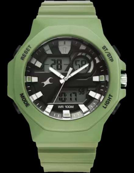 Fastrack Streetstyle Quartz Digital Black Dial Green PU Strap Watch For Guys