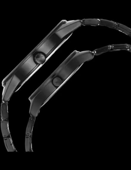 Fastrack Mixmatched Quartz Analog Black Dial With Black Metal Strap Watch For Couple.