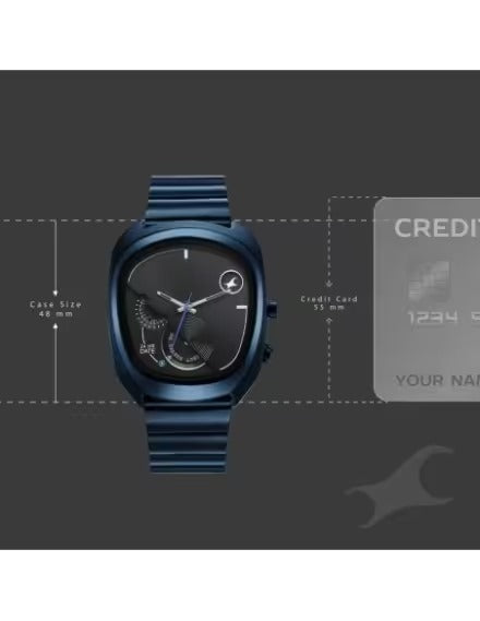 Fastrack Men UFO Quartz Multifunction Black Dial Blue Stainless Steel Strap Watch