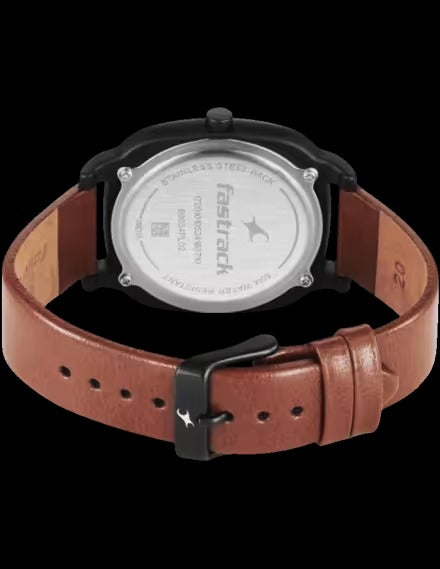 Fastrack Hype All Black Quartz Analog Black Dial With Brown Leather Strap Watch