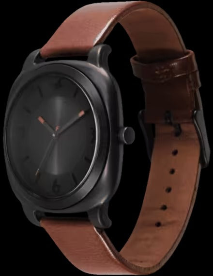 Fastrack Hype All Black Quartz Analog Black Dial With Brown Leather Strap Watch