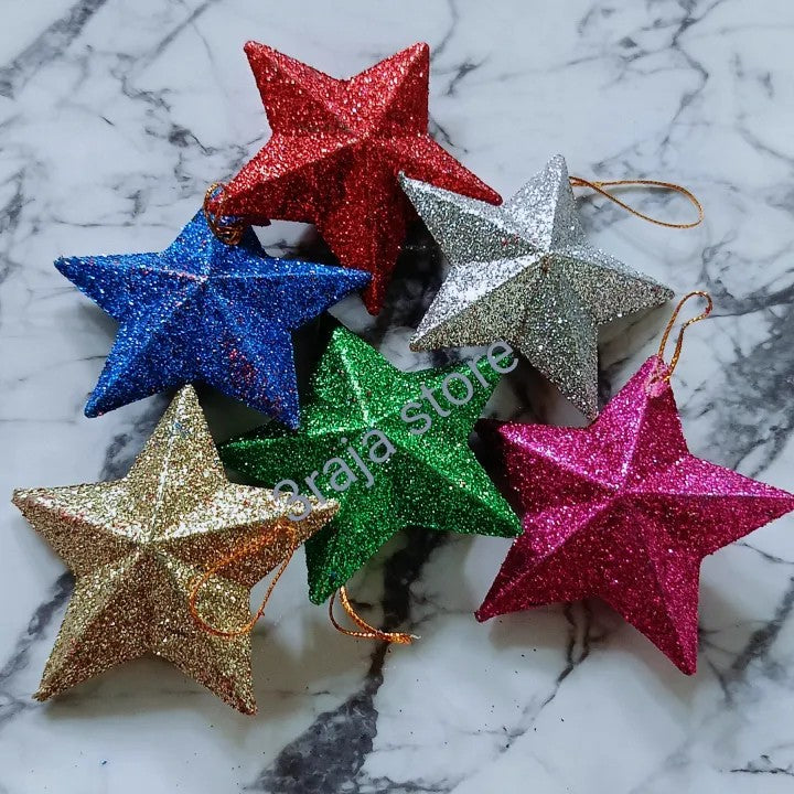 Christmas Tree Decoration | Glittery Multicolor Star | Festive Xmas Hanging Ornament for Home & Office