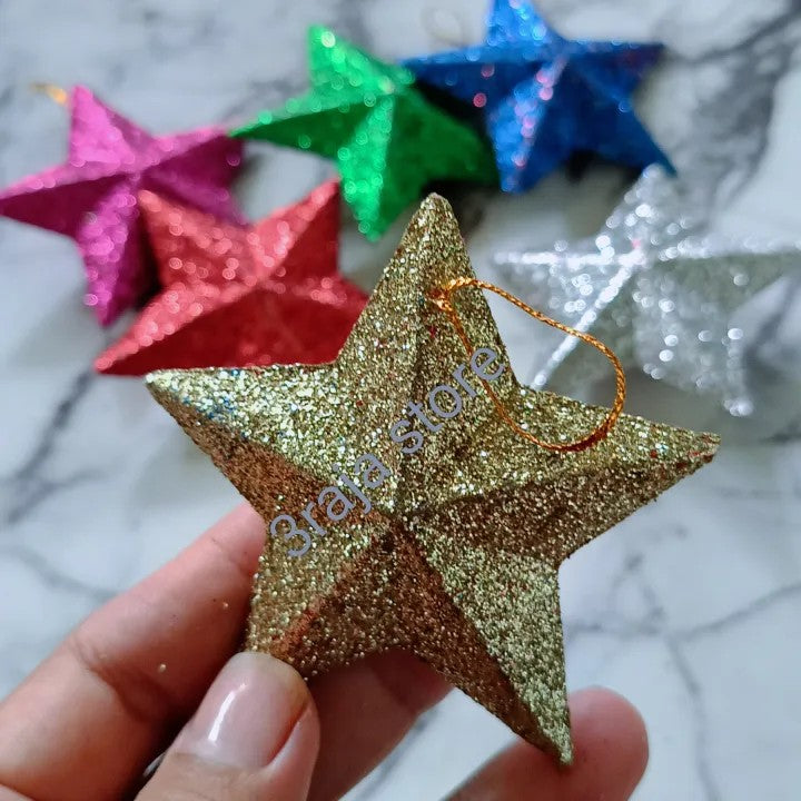 Christmas Tree Decoration | Glittery Multicolor Star | Festive Xmas Hanging Ornament for Home & Office