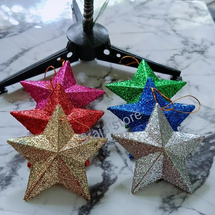Christmas Tree Decoration | Glittery Multicolor Star | Festive Xmas Hanging Ornament for Home & Office