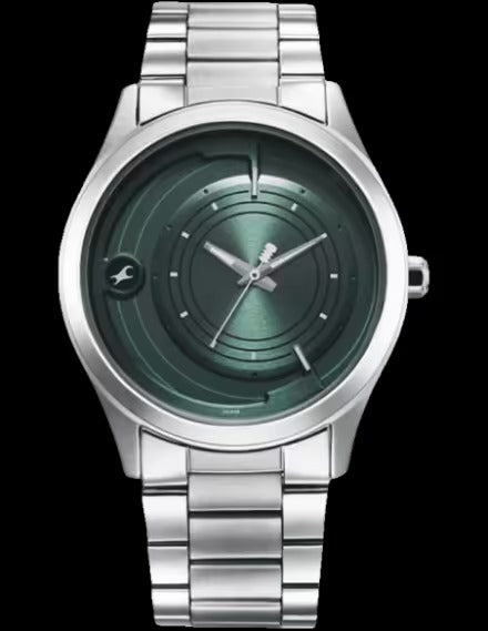 Fastrack Groove Quartz Analog Green Dial Silver Stainless Steel Strap Watch