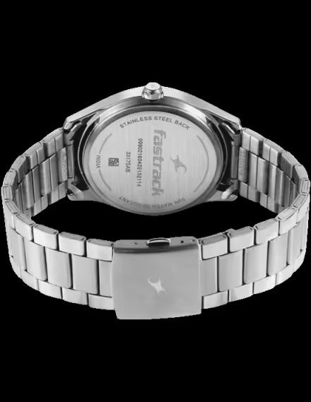 Fastrack Groove Quartz Analog Grey Dial Silver Stainless Steel Strap Watch For Guys