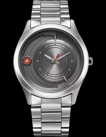 Fastrack Groove Quartz Analog Grey Dial Silver Stainless Steel Strap Watch For Guys