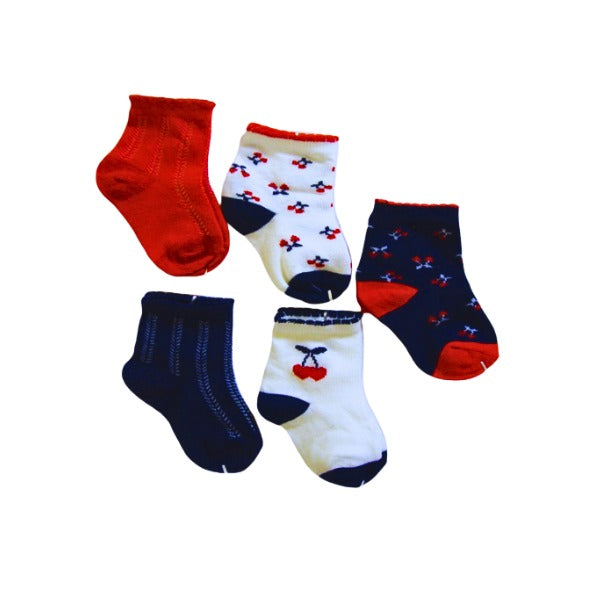 Baby Girls Cotton Socks – 5 Pieces, 1 Pack, Soft & Comfortable, 0-24 Months