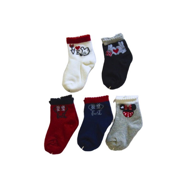 Baby Girl Minnie Mouse Socks 5-Pack – 100% Cotton Liner (0–24M)