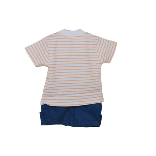 Baby Boy Cotton Striped T-Shirt & Shorts Set with Elephant Appliqué | 0–9 Months