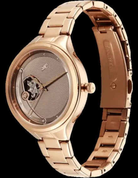 Fastrack Automatic Rose Gold Dial Metal Strap Watch For Girls
