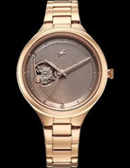 Fastrack Automatic Rose Gold Dial Metal Strap Watch For Girls