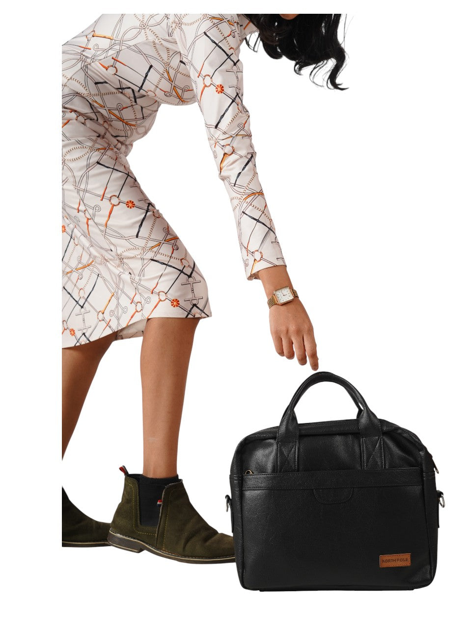 North Pole black faux leather messenger bag or briefcase,North Pole Formal Laptop Bag ,North Pole Business Briefcase