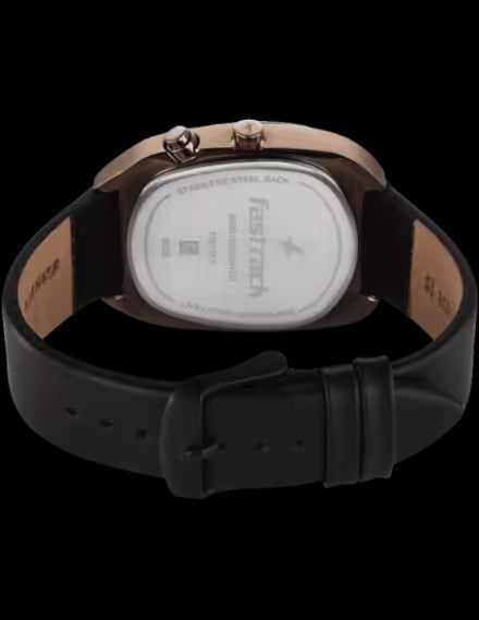 Fastrack UFO Quartz Multifunction Black Dial Black Leather Strap Watch