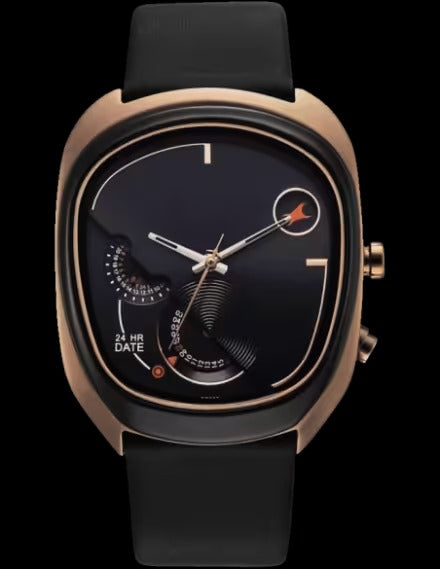 Fastrack UFO Quartz Multifunction Black Dial Black Leather Strap Watch