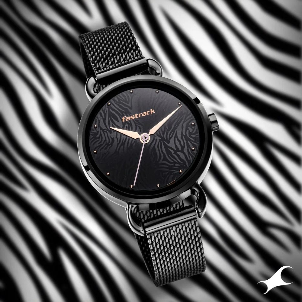 Fastrack Animal Print Quartz Analog Black Dial Stainless Steel Strap Watch