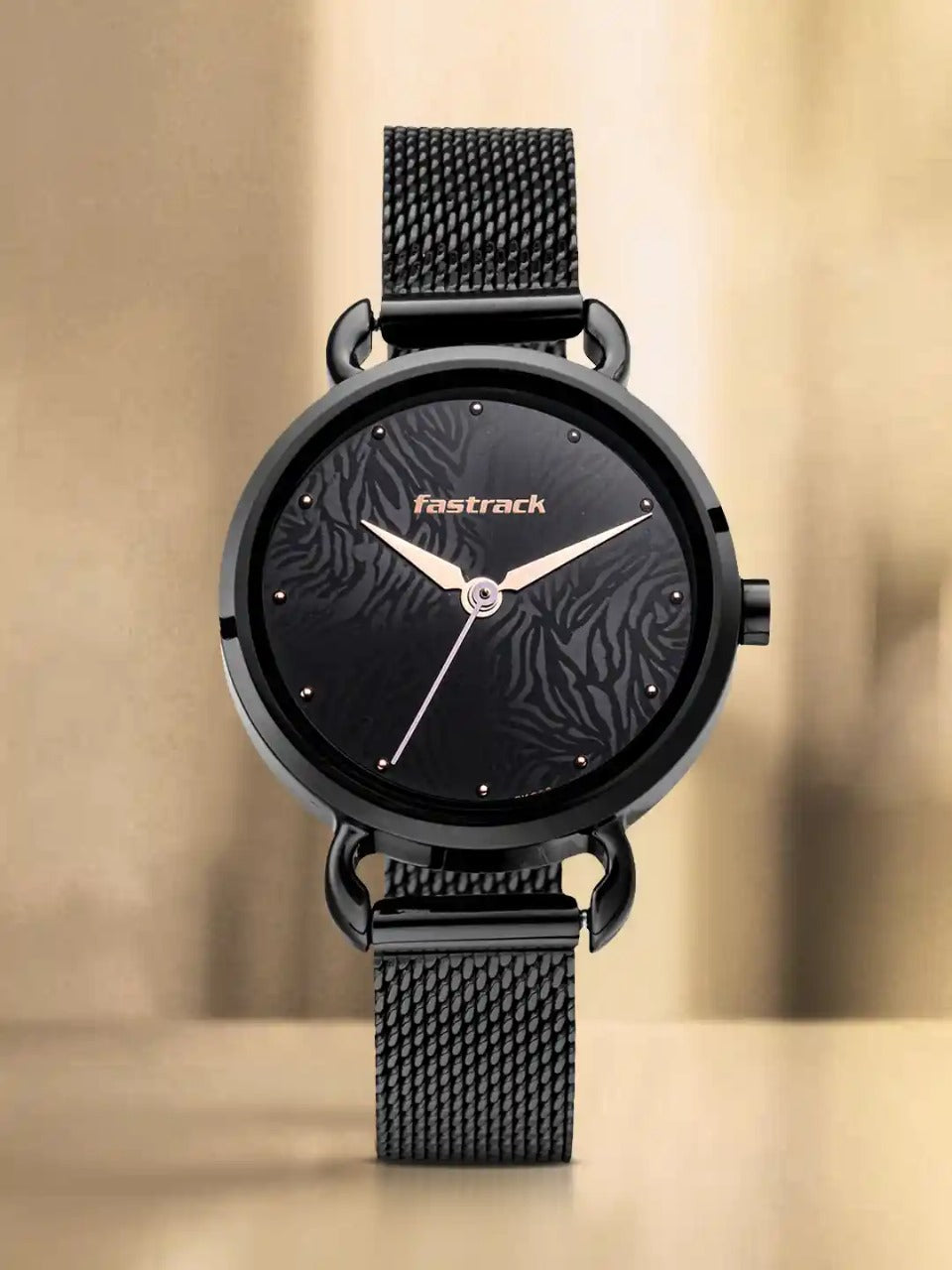 Fastrack Animal Print Quartz Analog Black Dial Stainless Steel Strap Watch