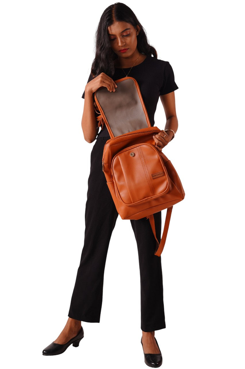 North Pole| Backpack Artificial Leather picnic bag for girls  (Brown),Lightweight Picnic Backpack ,Durable Girls Backpack, Zipper Closure Backpack ,Adjustable Strap Backpack