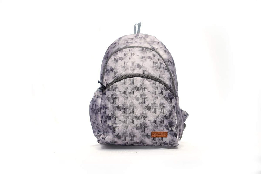 North Pole branded backpack with a grey and white abstract geometric pattern,Kids School Backpack ,Preschool Backpack ,Nursery School Bag, College Backpack