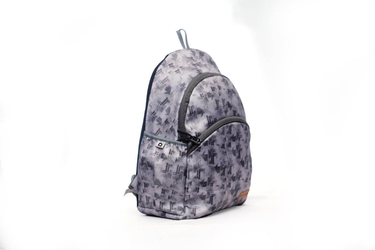 North Pole branded backpack with a grey and white abstract geometric pattern,Kids School Backpack ,Preschool Backpack ,Nursery School Bag, College Backpack