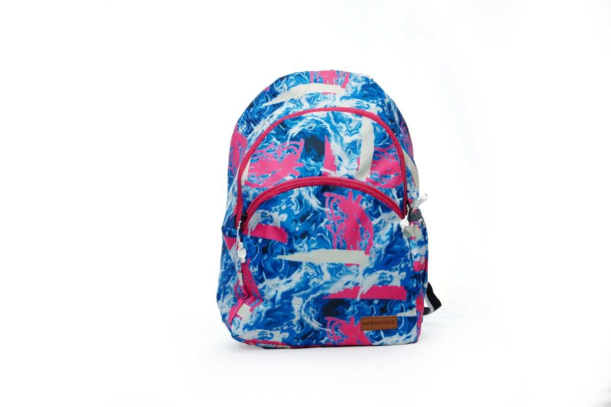 North Pole| Backpack with a blue and pink abstract or marble print,Trendy backpack, School backpack, College backpack, Travel backpack, Casual backpack, Laptop backpack