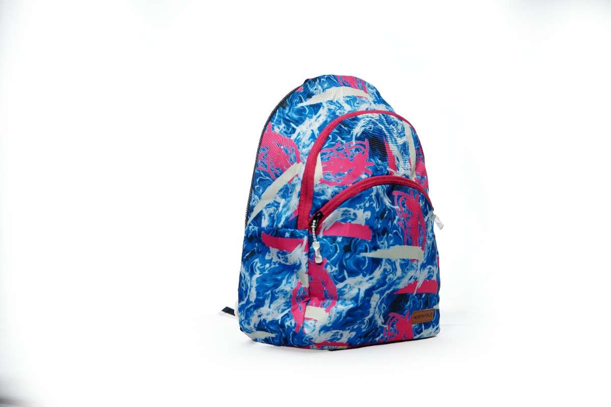 North Pole| Backpack with a blue and pink abstract or marble print,Trendy backpack, School backpack, College backpack, Travel backpack, Casual backpack, Laptop backpack