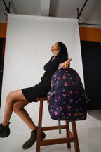 North Pole backpack in navy blue with a leaf pattern,Travel backpack, Casual backpack, Laptop backpack, Durable backpack, Lightweight backpack, Multi-compartment backpack, Unisex backpack, Teen backpack, Kids backpack,