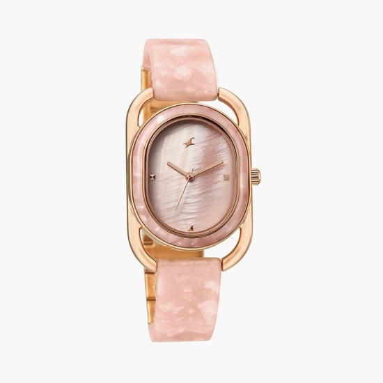 Fastrack Younique Quartz Analog Pink Mother Of Pearl Dial Metal Strap Watch For Girls