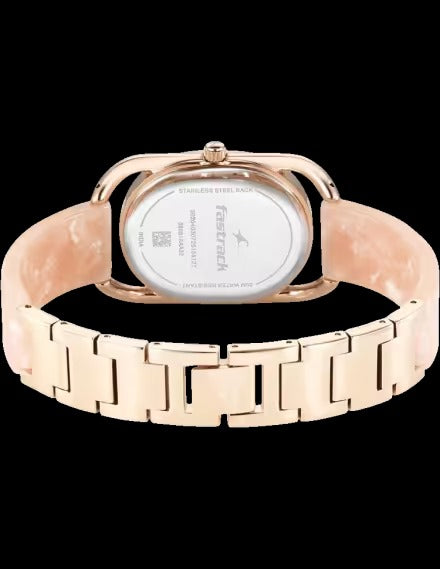 Fastrack Younique Quartz Analog Pink Mother Of Pearl Dial Metal Strap Watch For Girls