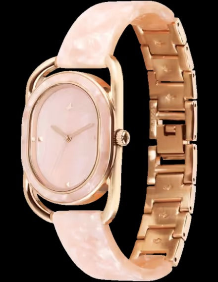 Fastrack Younique Quartz Analog Pink Mother Of Pearl Dial Metal Strap Watch For Girls