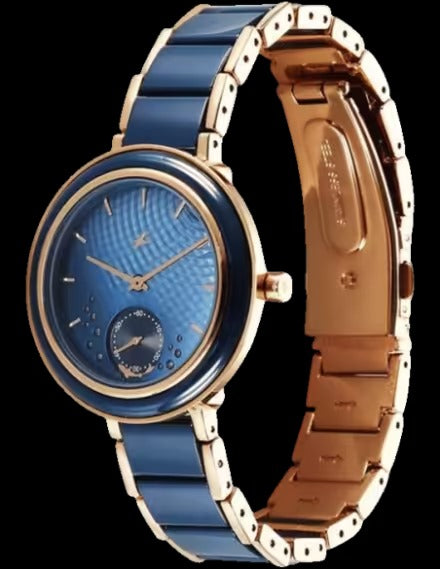 Fastrack Oceanyx - Ceramic Quartz Analog Blue Dial Two Toned Strap Watch