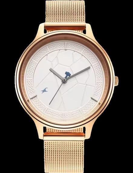 Fastrack Thor Quartz Analog White Dial Rose Gold Stainless Steel Strap Analog Watch for Women
