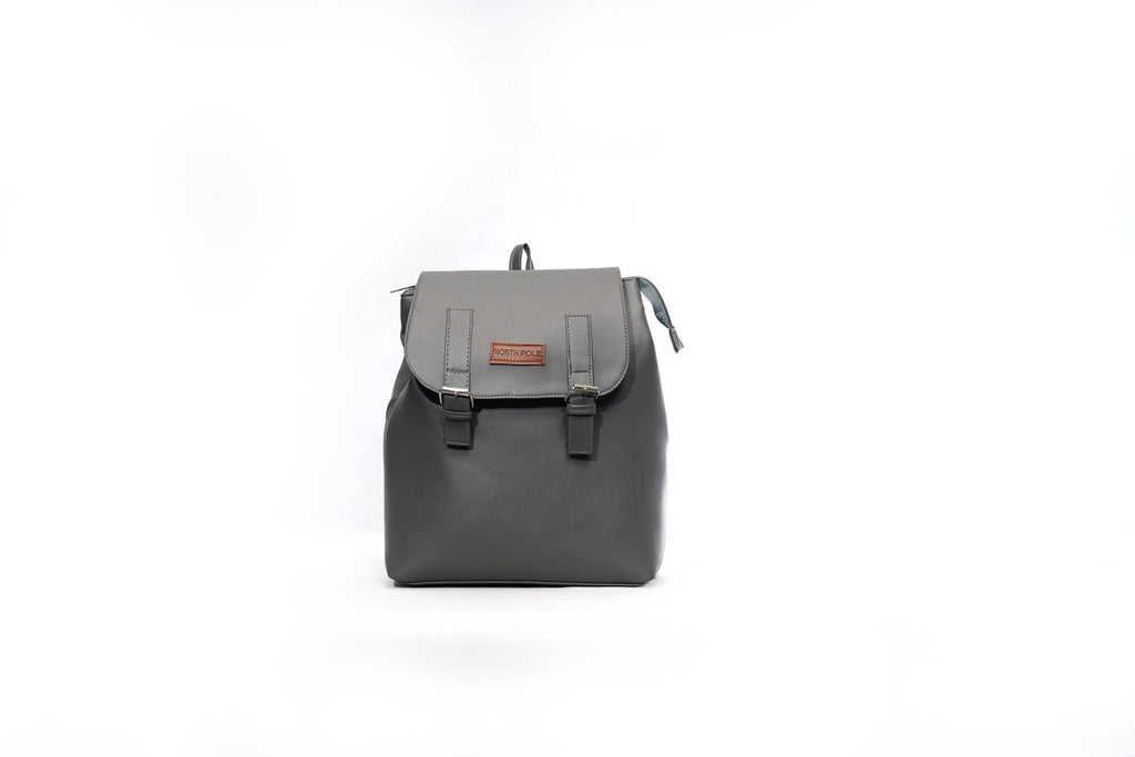 North Pole| Grey faux leather women's travelling backpack,Casual backpack, Laptop backpack, Durable backpack, Lightweight backpack, Multi-compartment backpack