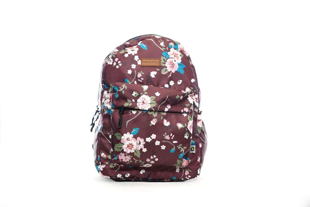 North Pole floral backpack in a maroon color,School backpack, College backpack, Travel backpack, Laptop backpack, Colorful backpack, Durable backpack