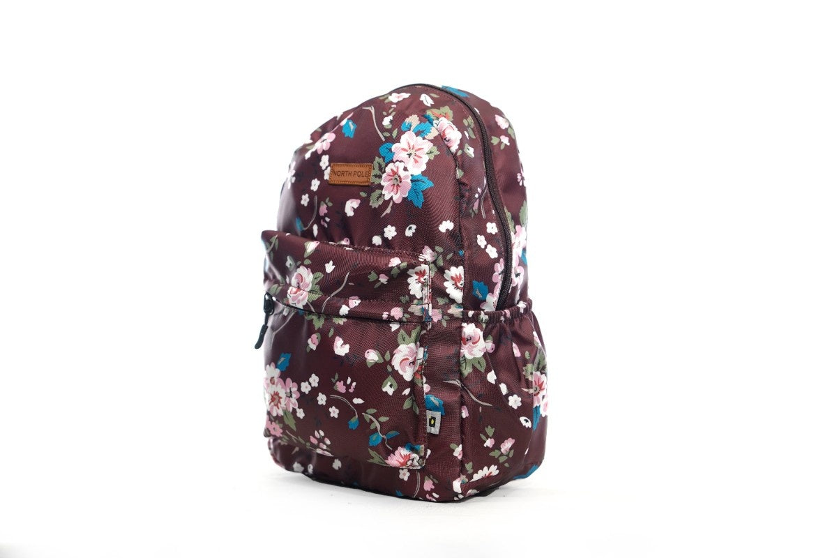 North Pole floral backpack in a maroon color,School backpack, College backpack, Travel backpack, Laptop backpack, Colorful backpack, Durable backpack