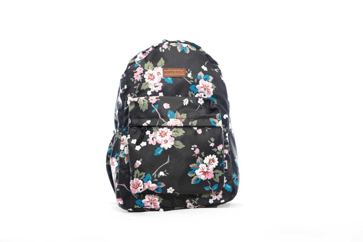North Pole| Black floral backpack,School backpack, College backpack, Travel backpack, Laptop backpack, Colorful backpack, Multi-compartment backpack
