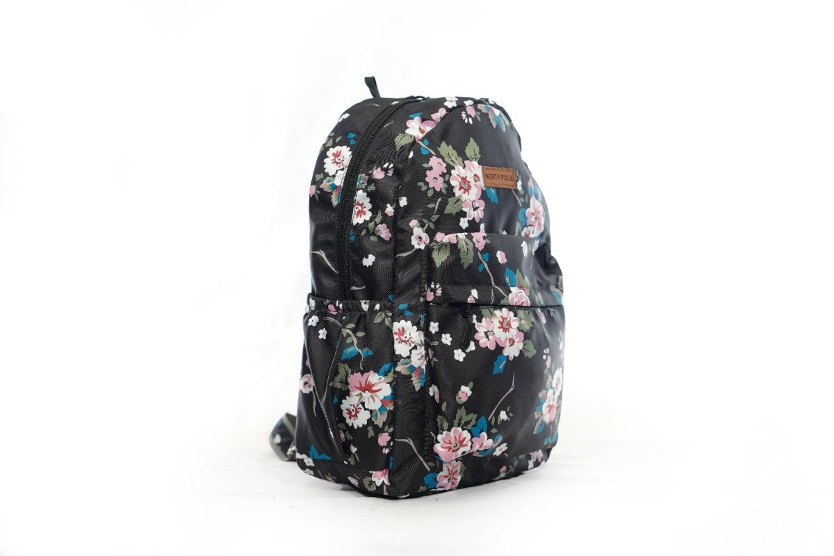North Pole| Black floral backpack,School backpack, College backpack, Travel backpack, Laptop backpack, Colorful backpack, Multi-compartment backpack