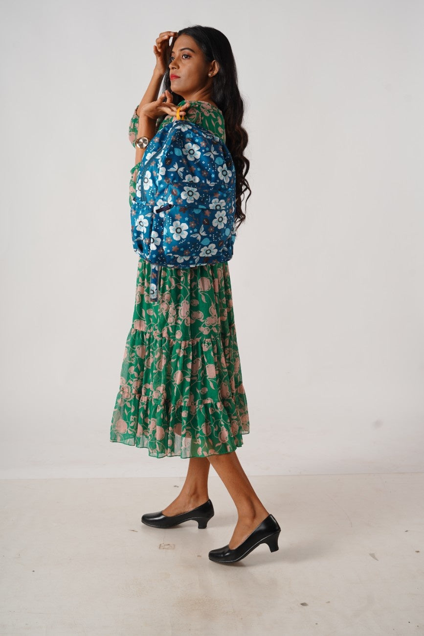 North Pole| Laptop backpack in a blue floral print,Trendy backpack, Casual backpack, School backpack, College backpack, Travel backpack, Laptop backpack, Durable backpack