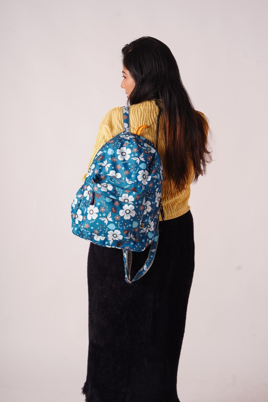 North Pole| Laptop backpack in a blue floral print,Trendy backpack, Casual backpack, School backpack, College backpack, Travel backpack, Laptop backpack, Durable backpack