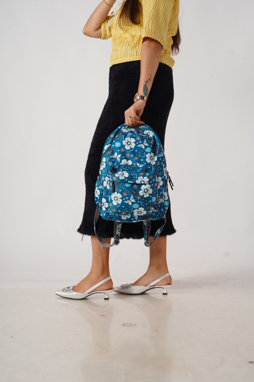 North Pole| Laptop backpack in a blue floral print,Trendy backpack, Casual backpack, School backpack, College backpack, Travel backpack, Laptop backpack, Durable backpack